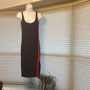 Derek Heart Black Midi Dress with Red Stripe